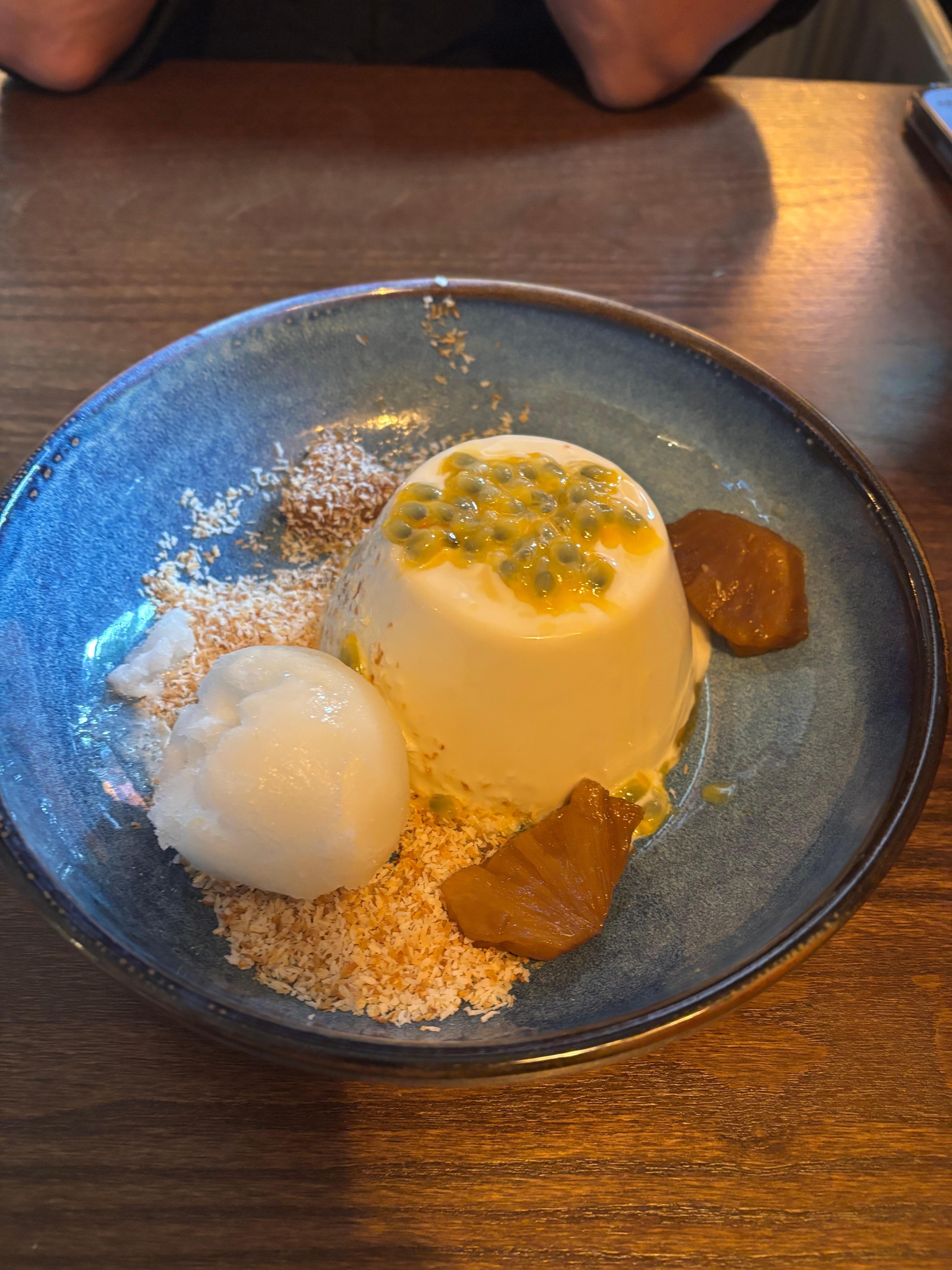Definitely try the panna cotta!