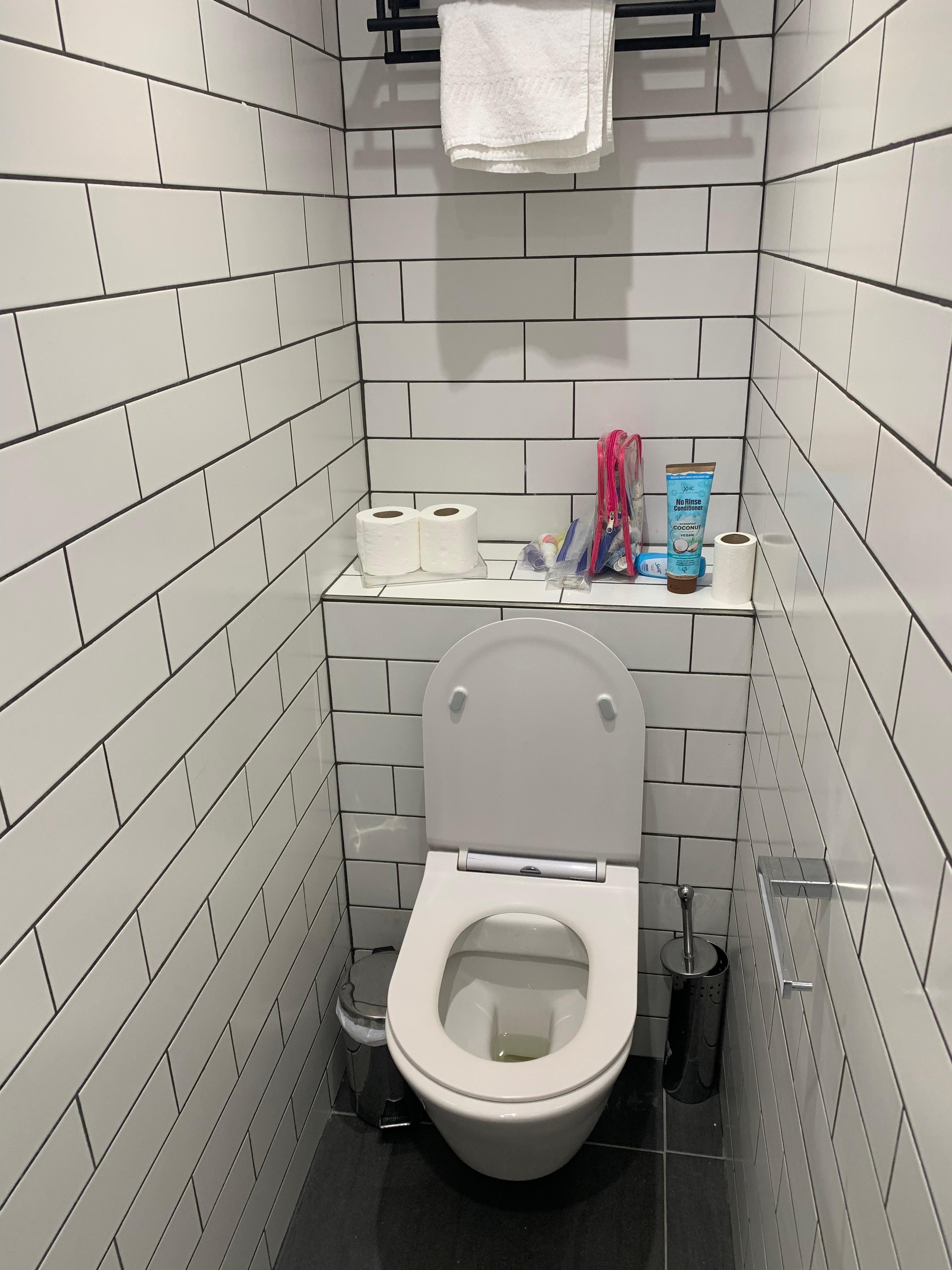 Toilet area is tight.