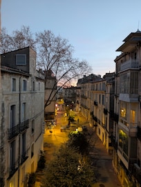 The lovely street view from the living room windows, yet the apartment is very quiet.