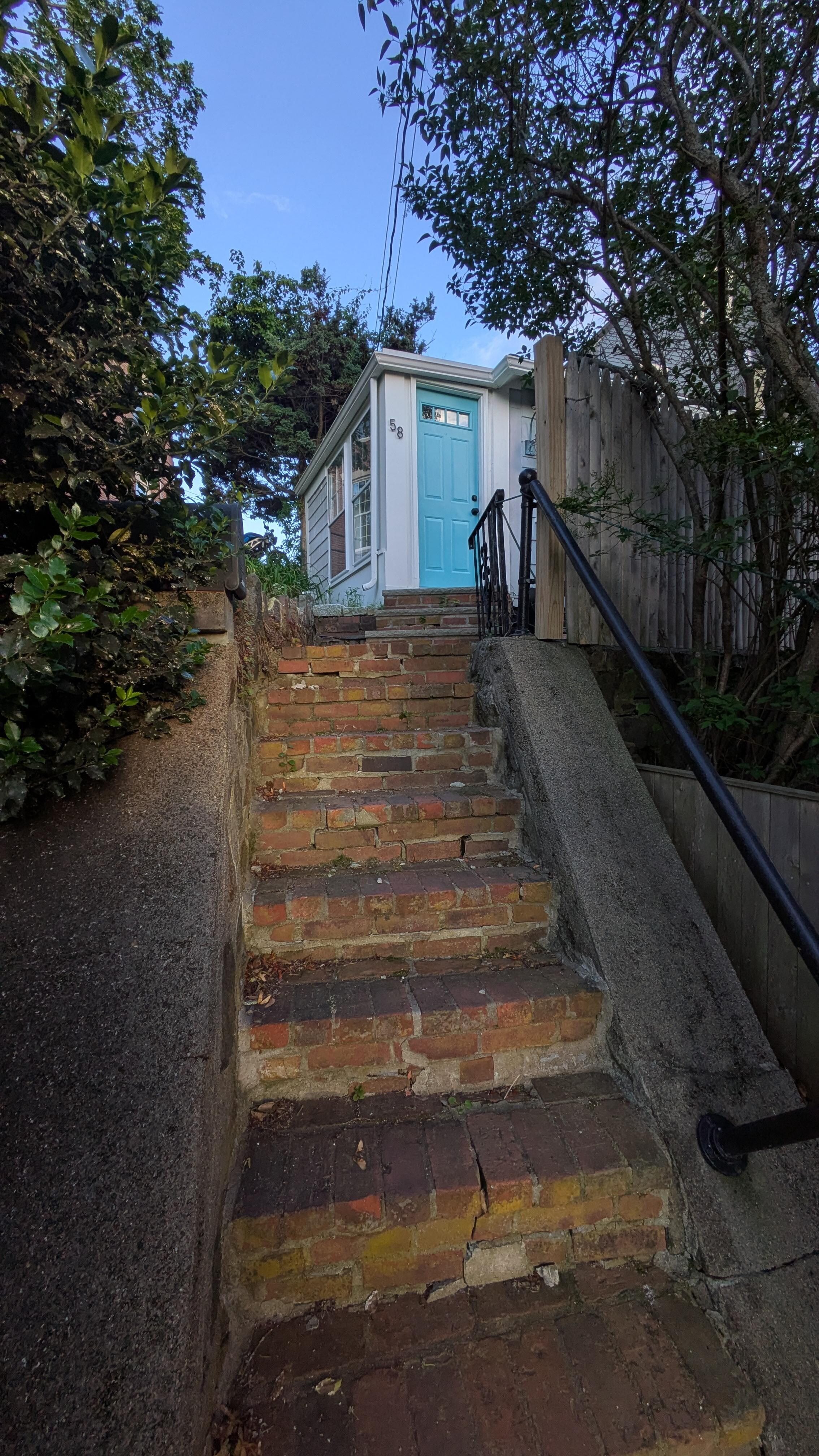 Have to walk up steps to front door. Not a problem for us.