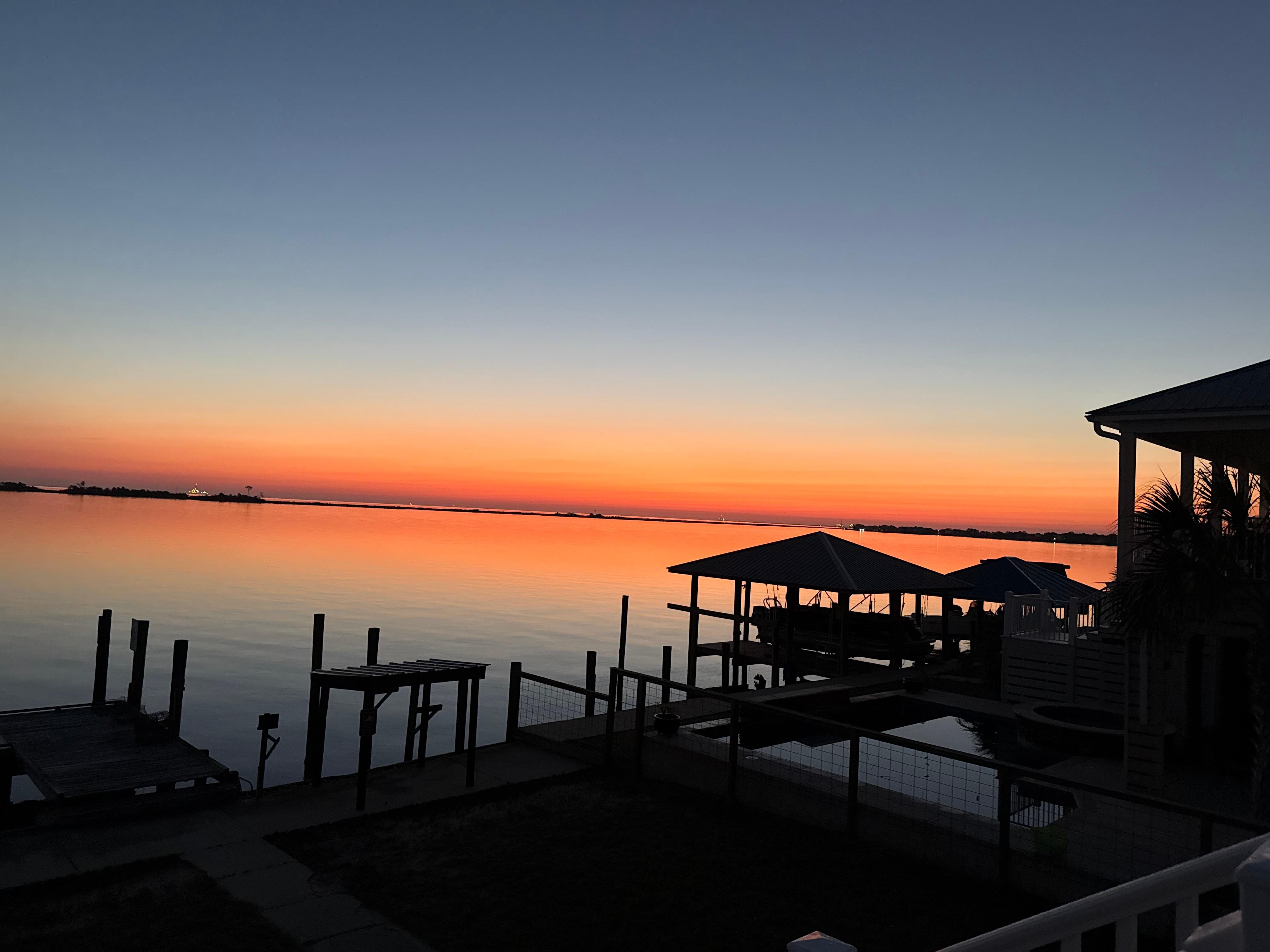 Sunrise from the deck and visible from one of the bedrooms. 