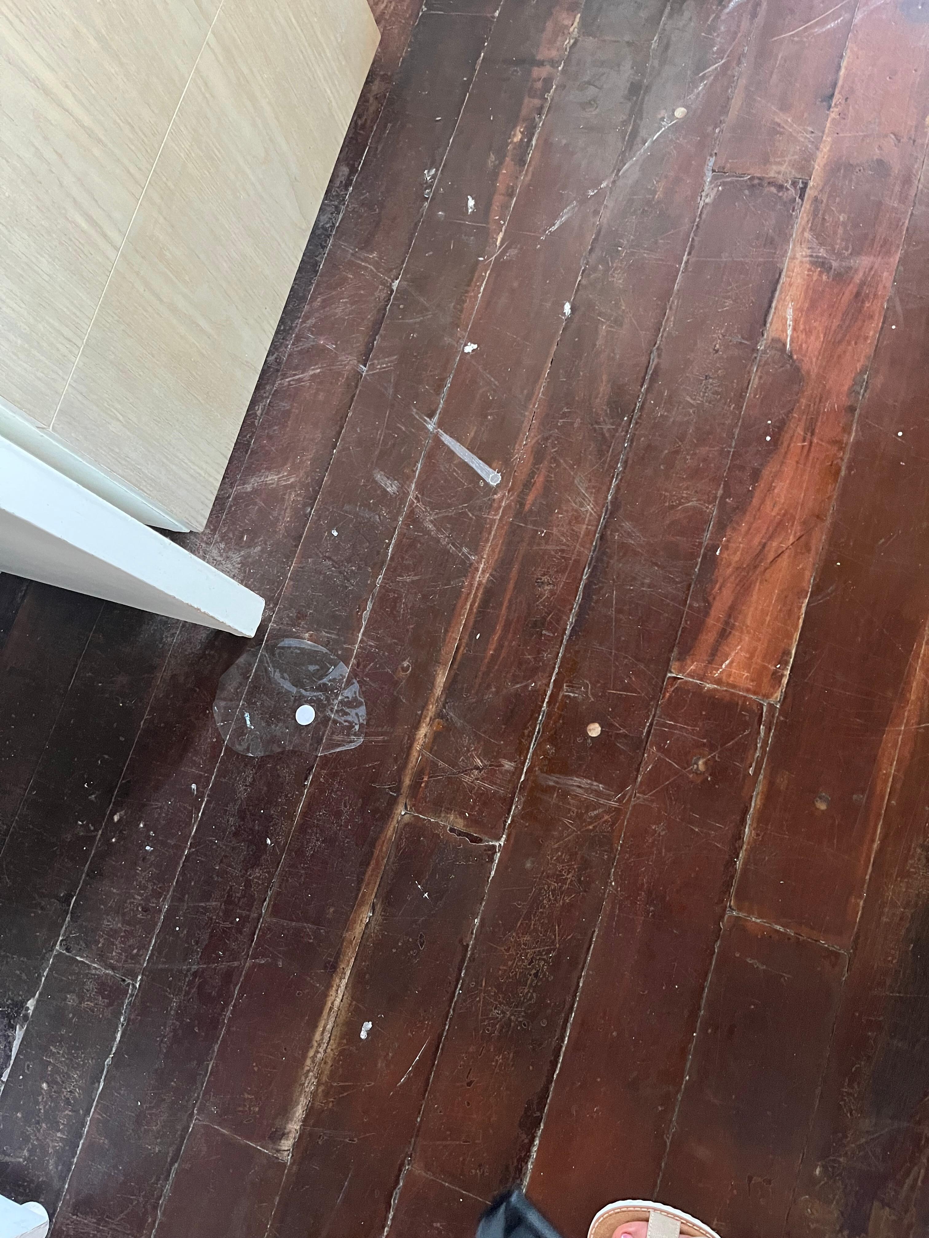 The floor was dirty and with paint on it.