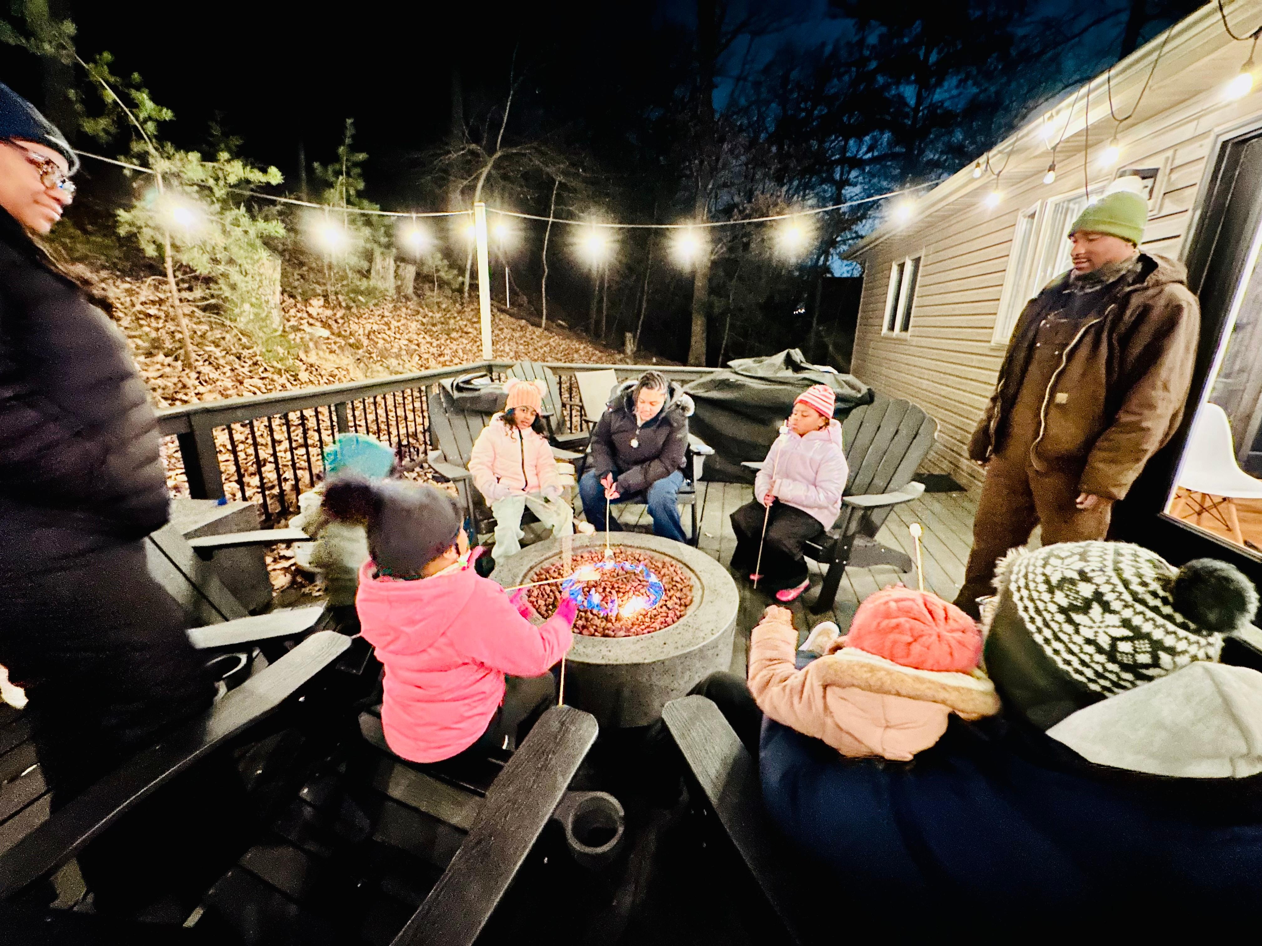 S’mores at the gas fire pit!  Perfect! 