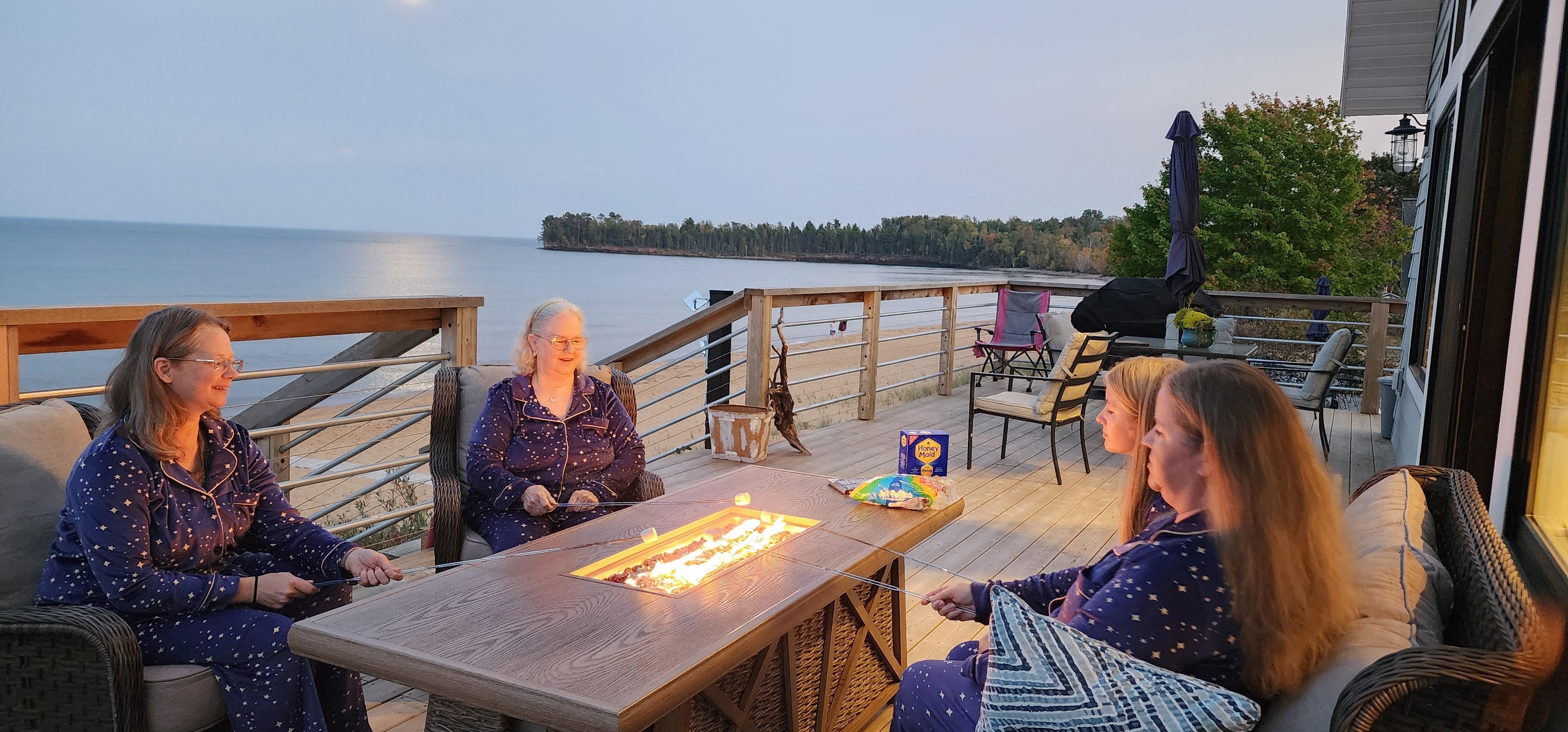 S'mores on the back deck with the waves crashing in the background