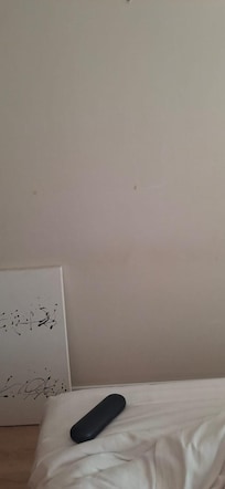 Distancia de la pared a la cama donde se cae el cuadro. Se aprecian las escarpias que lo sujetaban.
