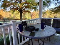Breakfast spot perfect for wildlife and bluebird viewing on the front porch.
