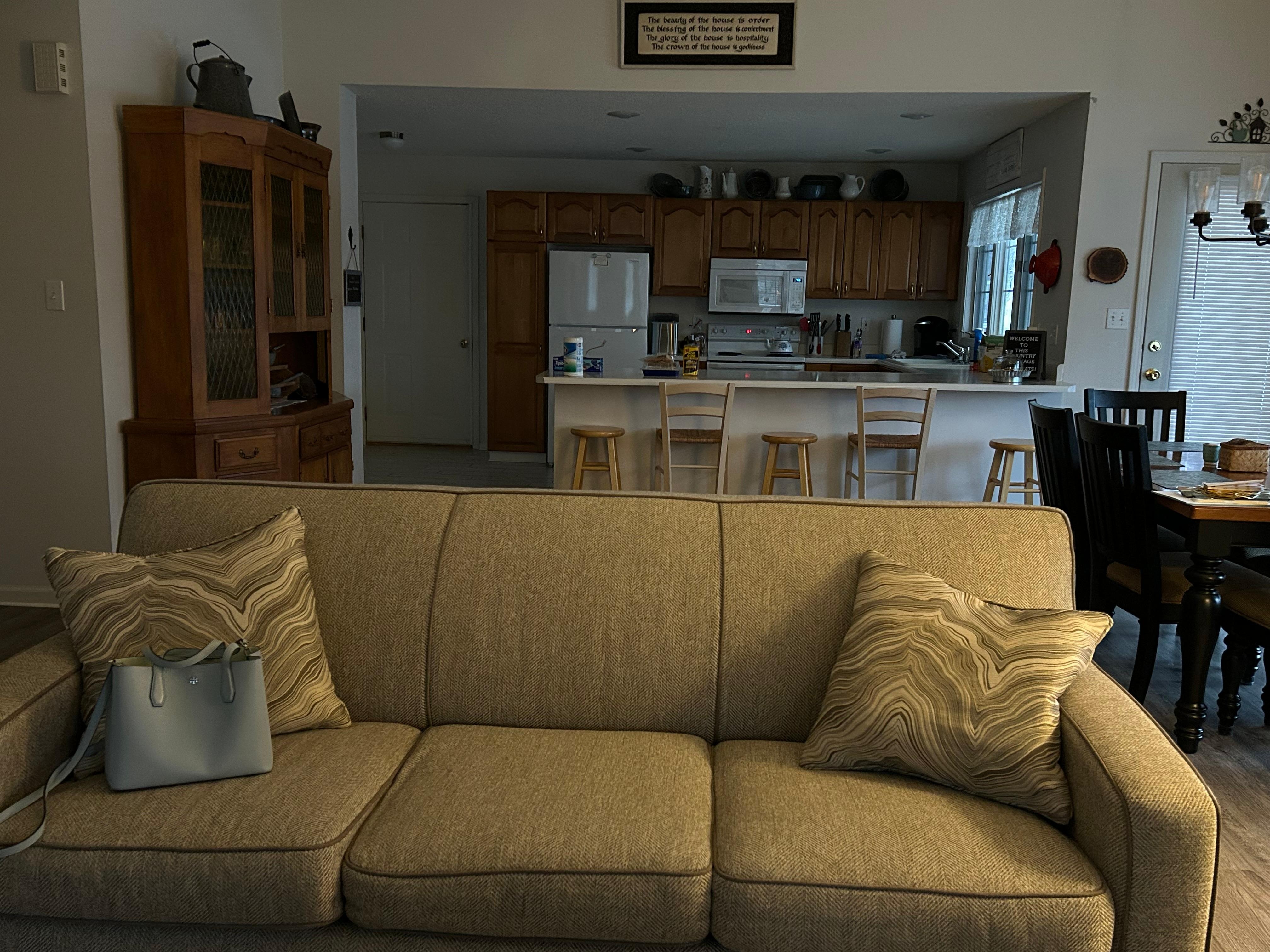 View from the living area into kitchen. 