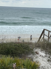 You can see a littl of the boardwalk in this pic. Just a few steps up then down to the beach.