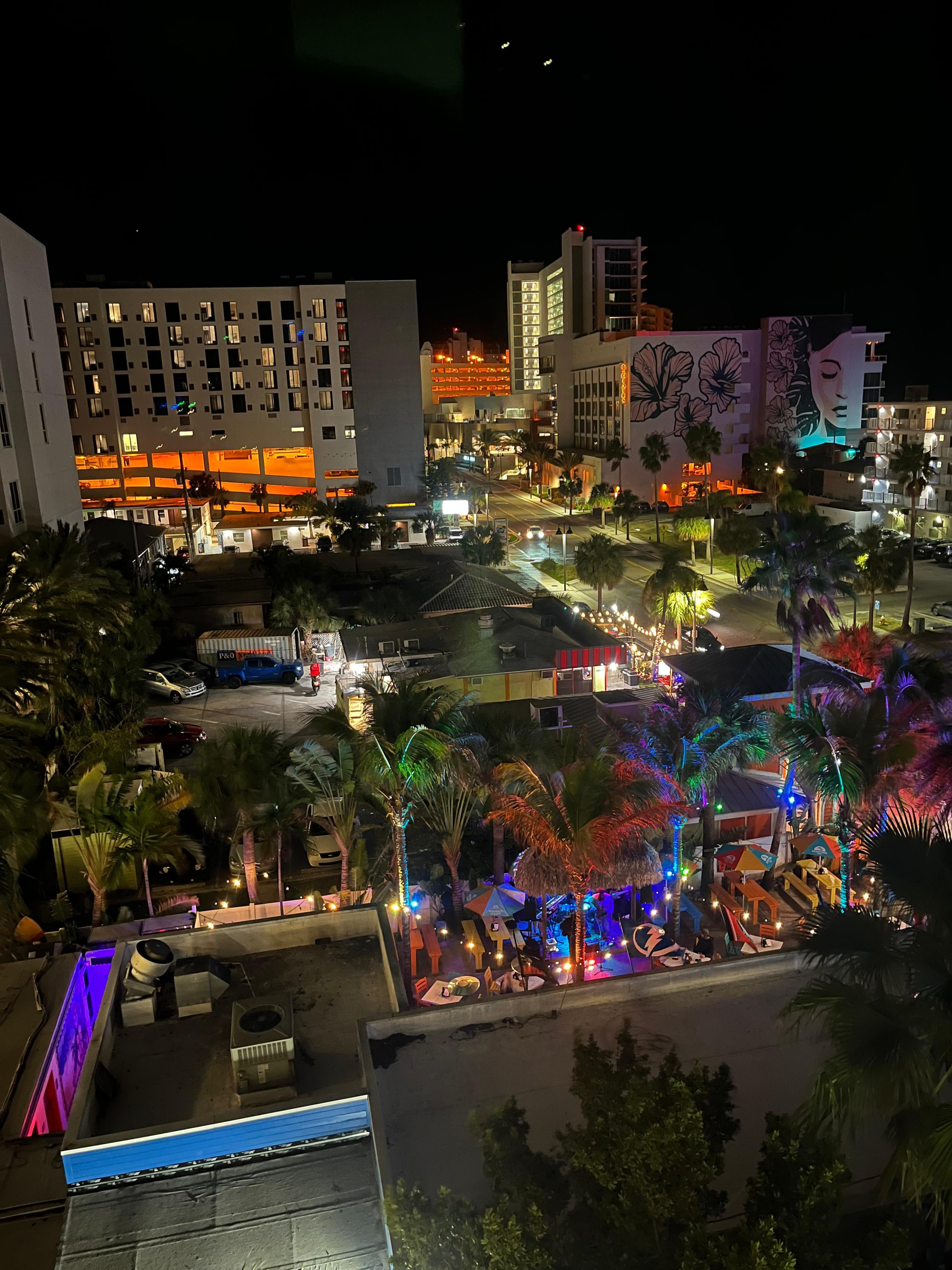 View out the window at night