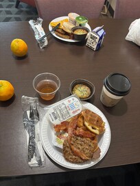 Some of the breakfast buffet items brought back to the room. You can eat in the dining area but I prefer privacy.