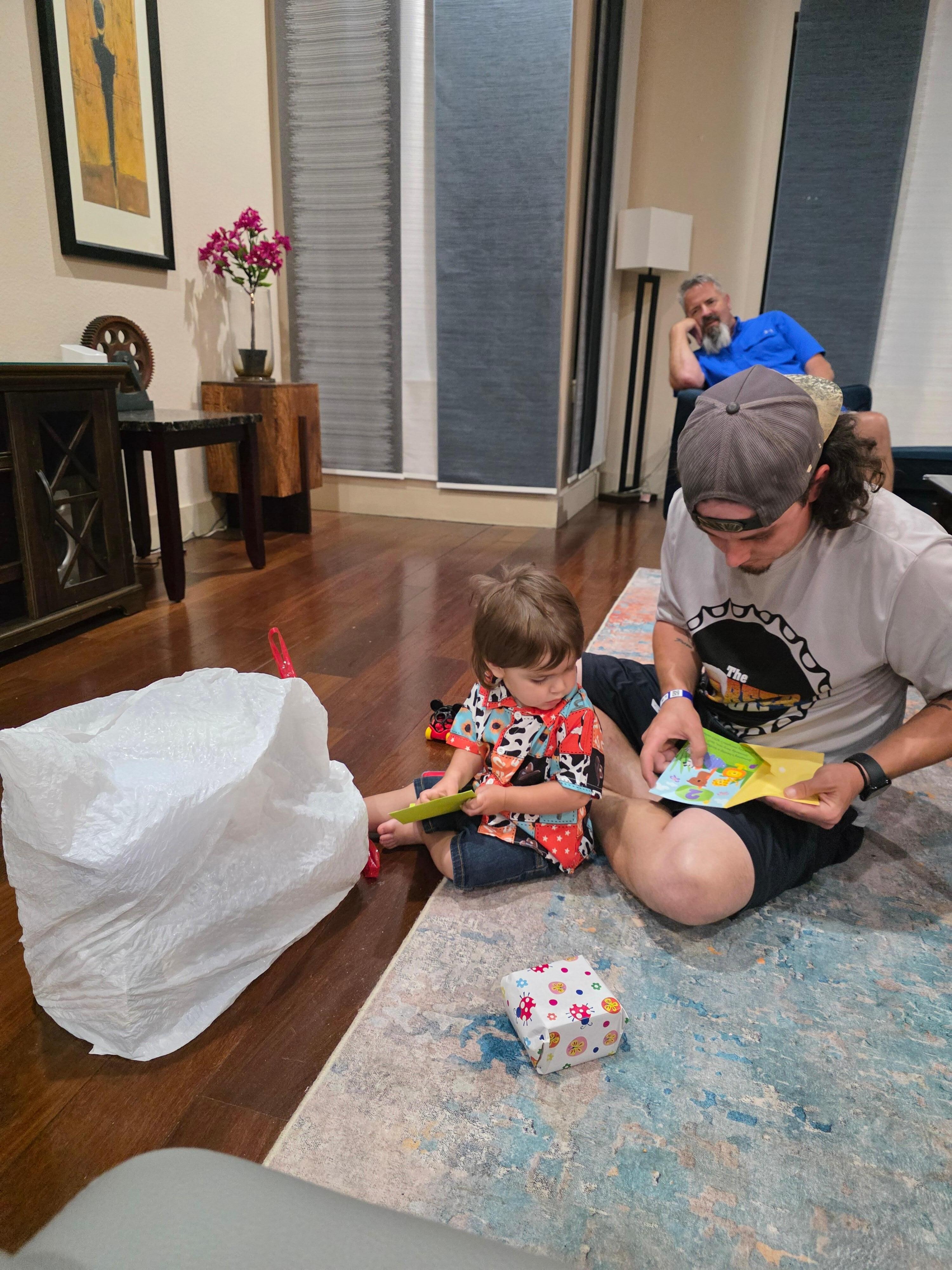Opening gifts. 