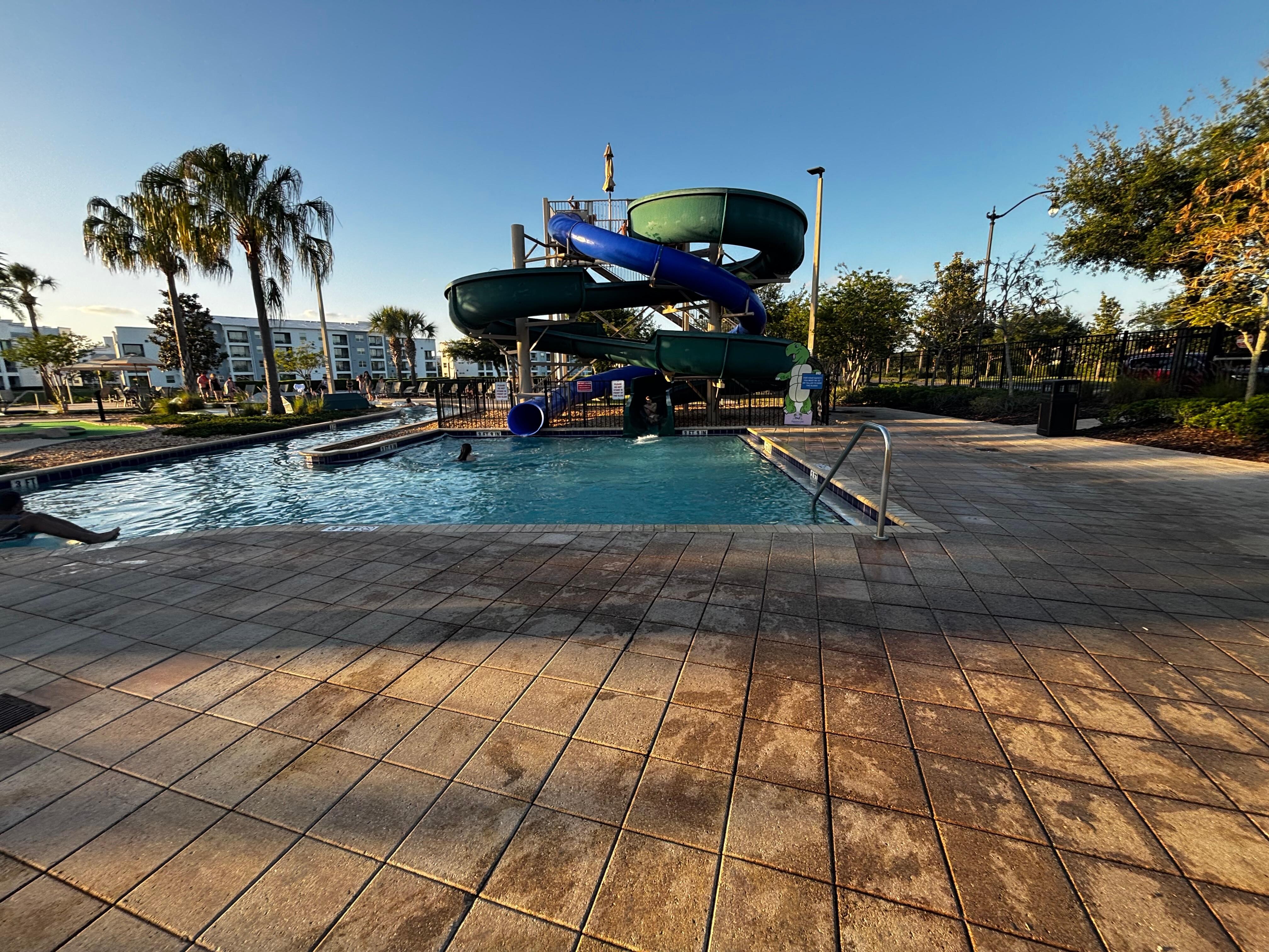 Water slides/ lazy river is to the left 