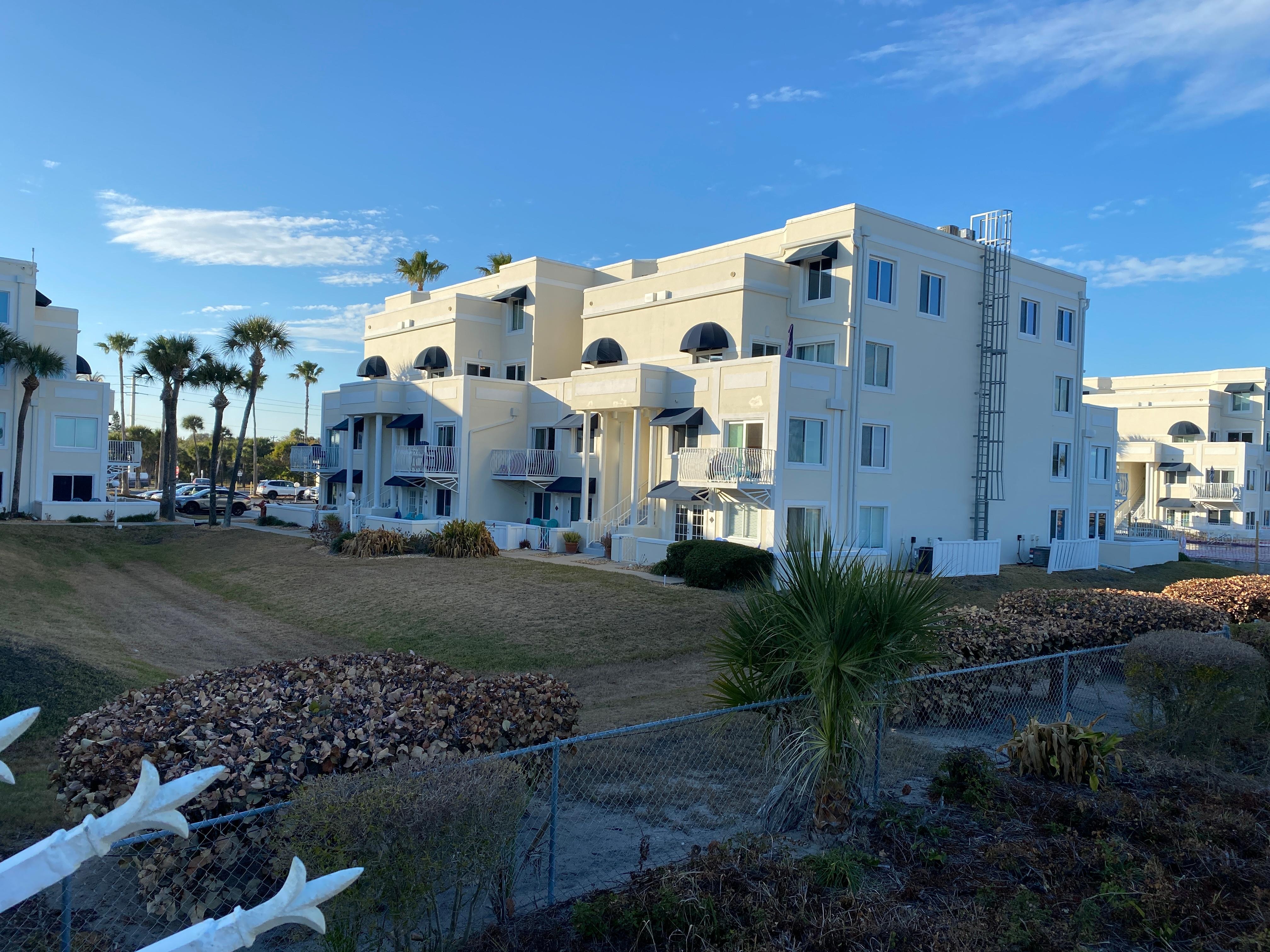 A view of the building with the unit on the lower right 