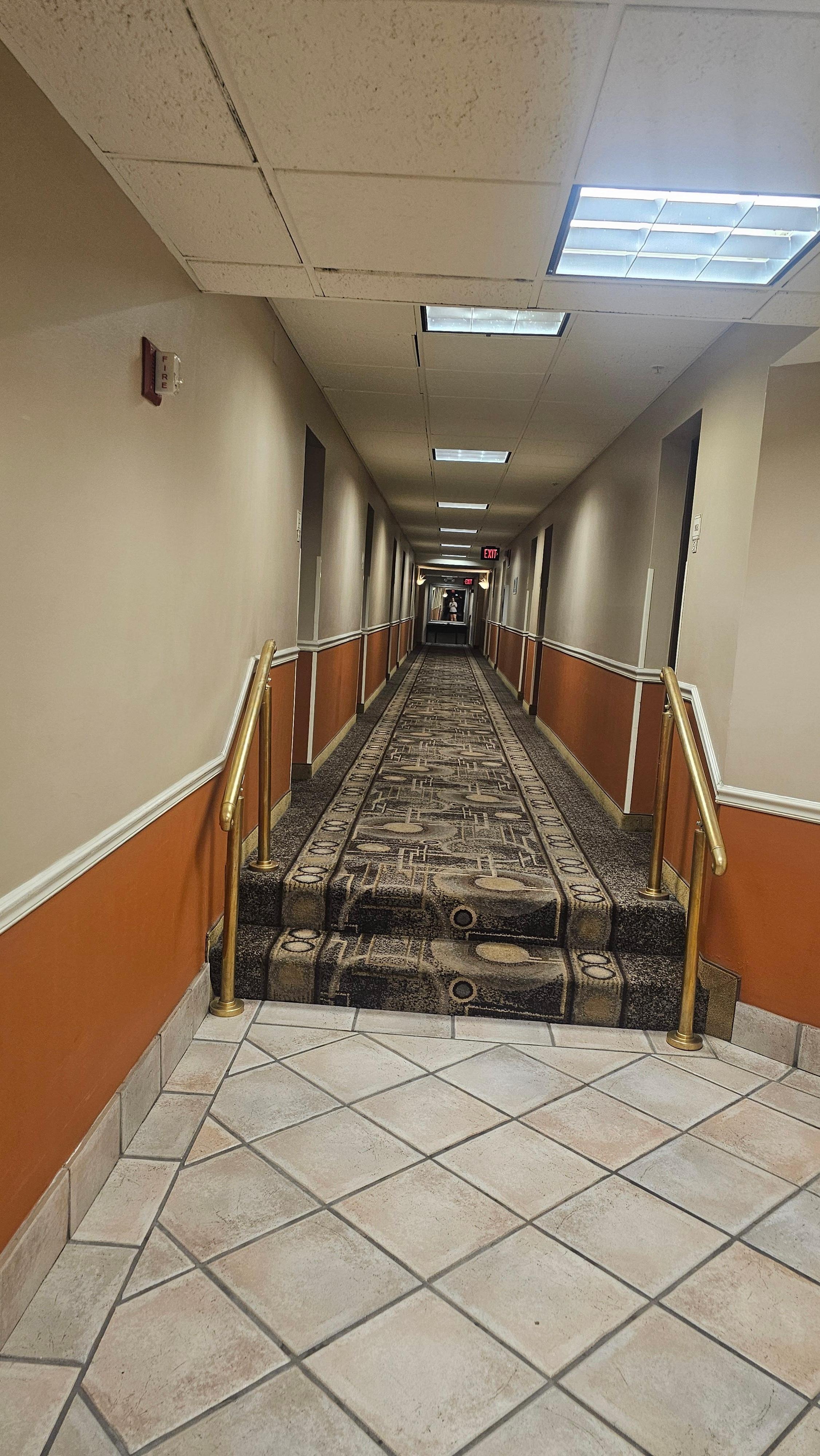 Two steps at our end, 5 or 6 at the other to get to the front desk. 