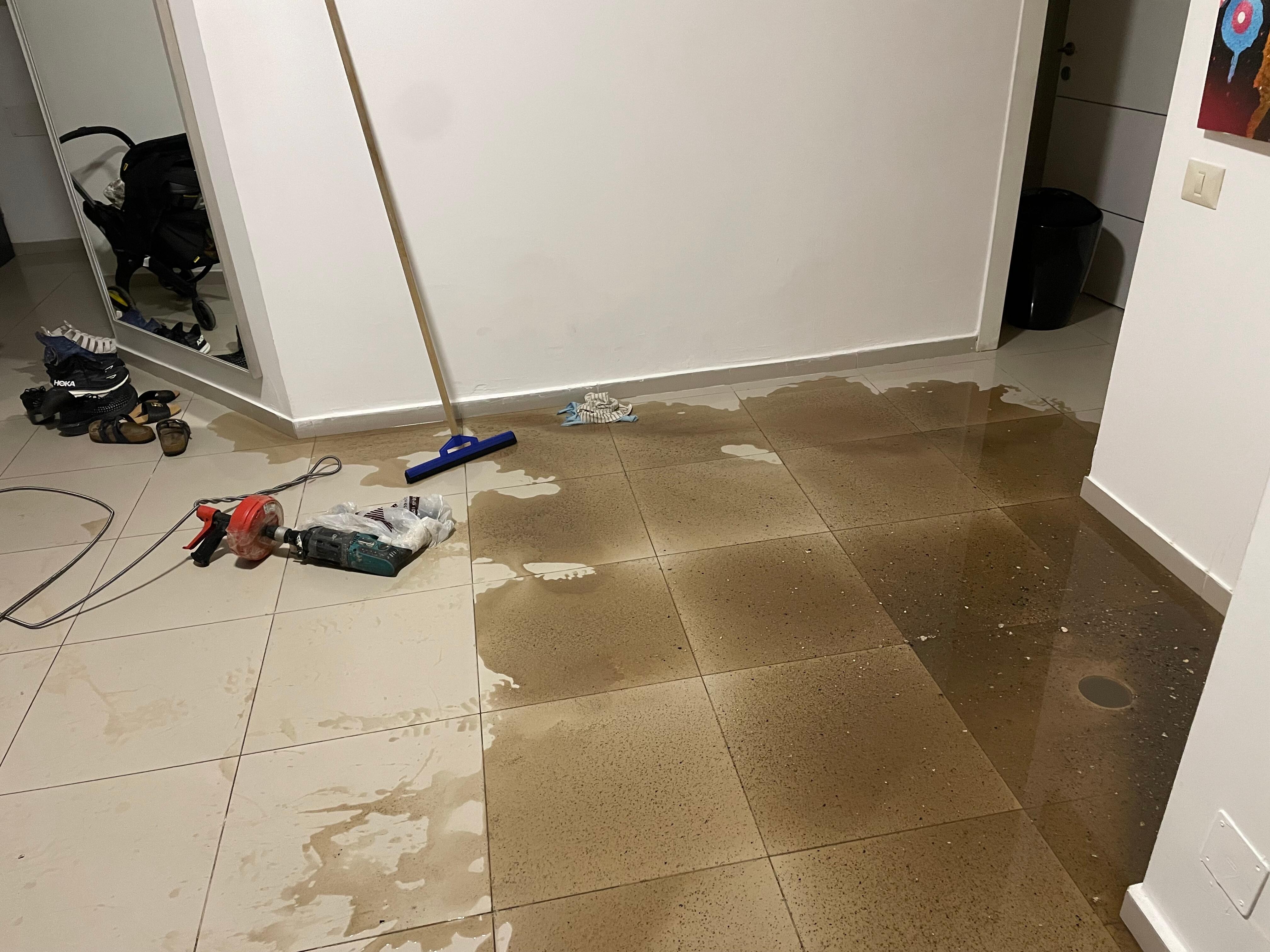 Filthy sewer water all over the living room. This got on our belongings in the apartment without any apology or explanation.