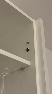 Kitchen cabinet door remained unfixed through the rest of our stay.