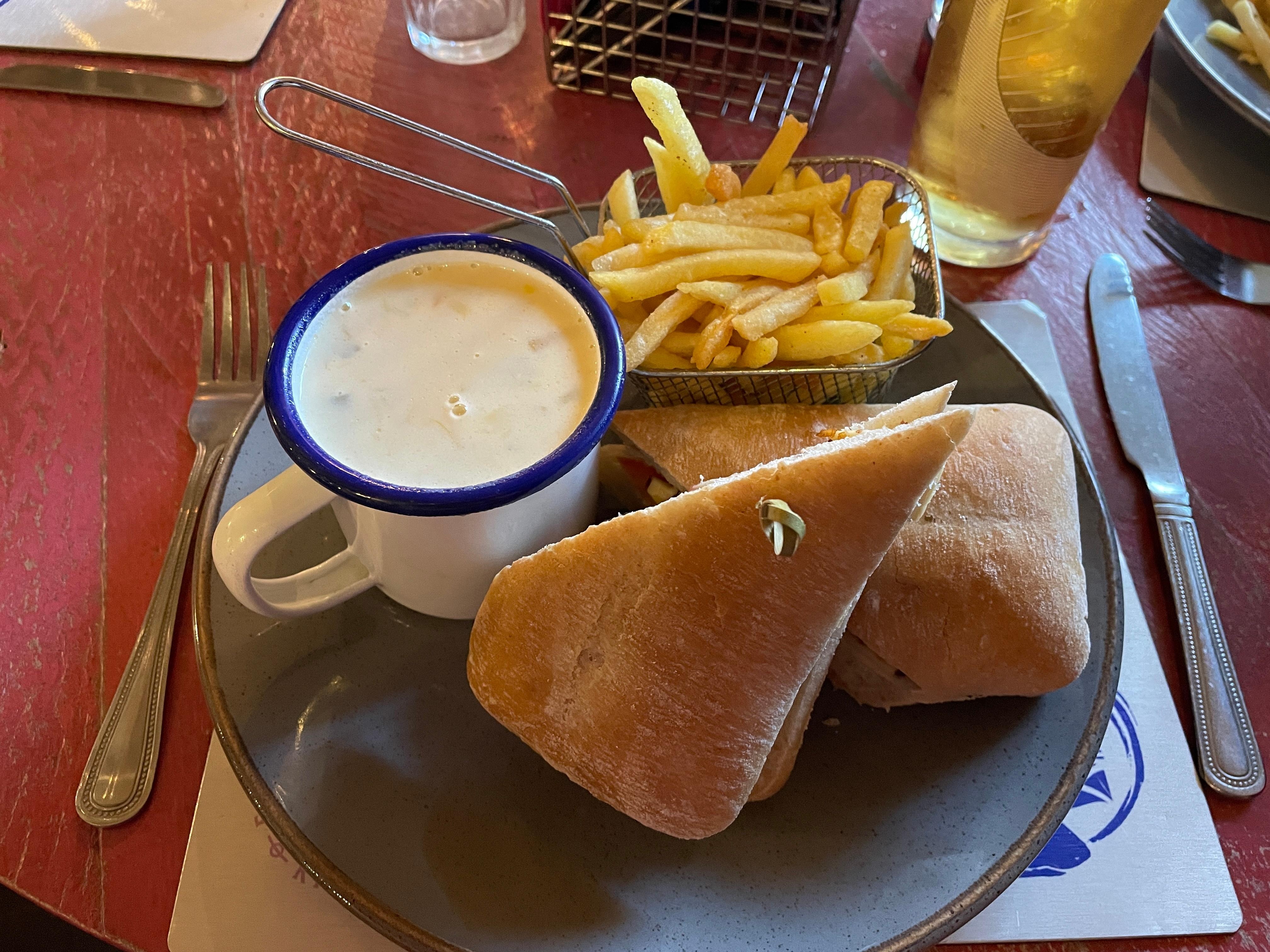 Cullen Skink soup and a cheese sandwich at lunchtime