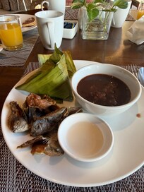 Breakfast buffet — dried fish and puto sikwati.