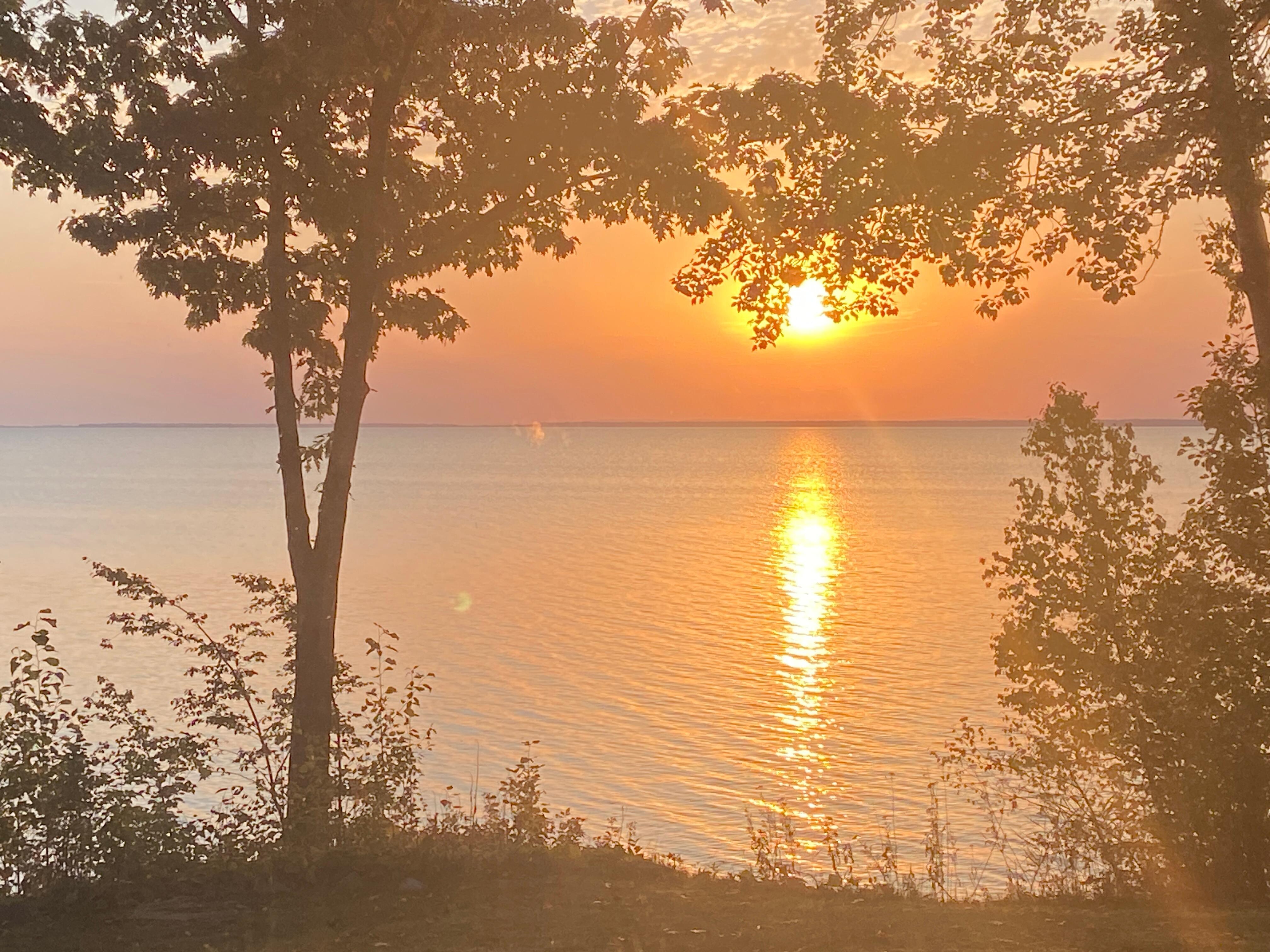 View from inside the living room of the water. 