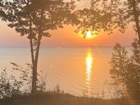 View from inside the living room of the water.
