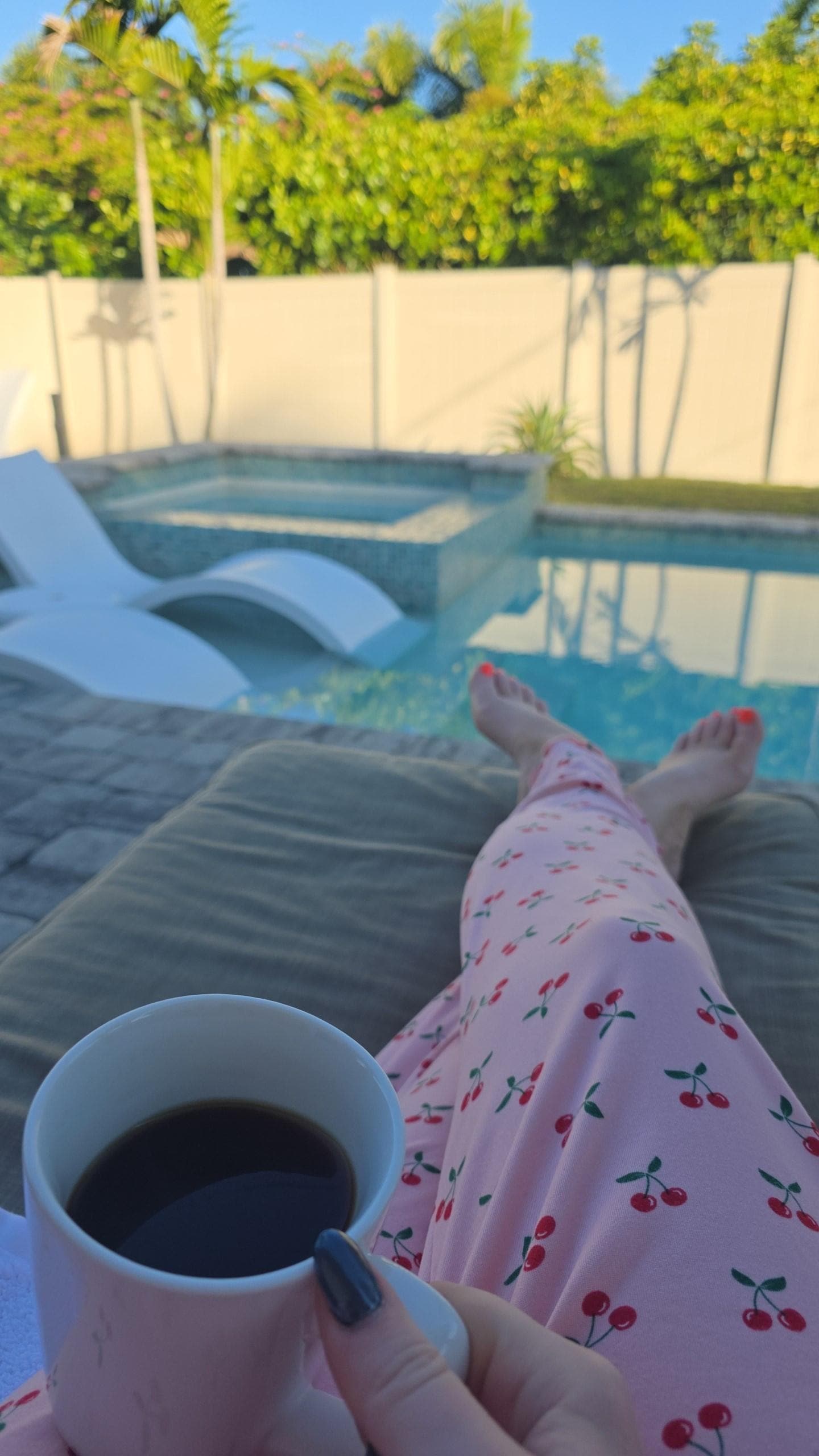 Coffee by the pool every morning.