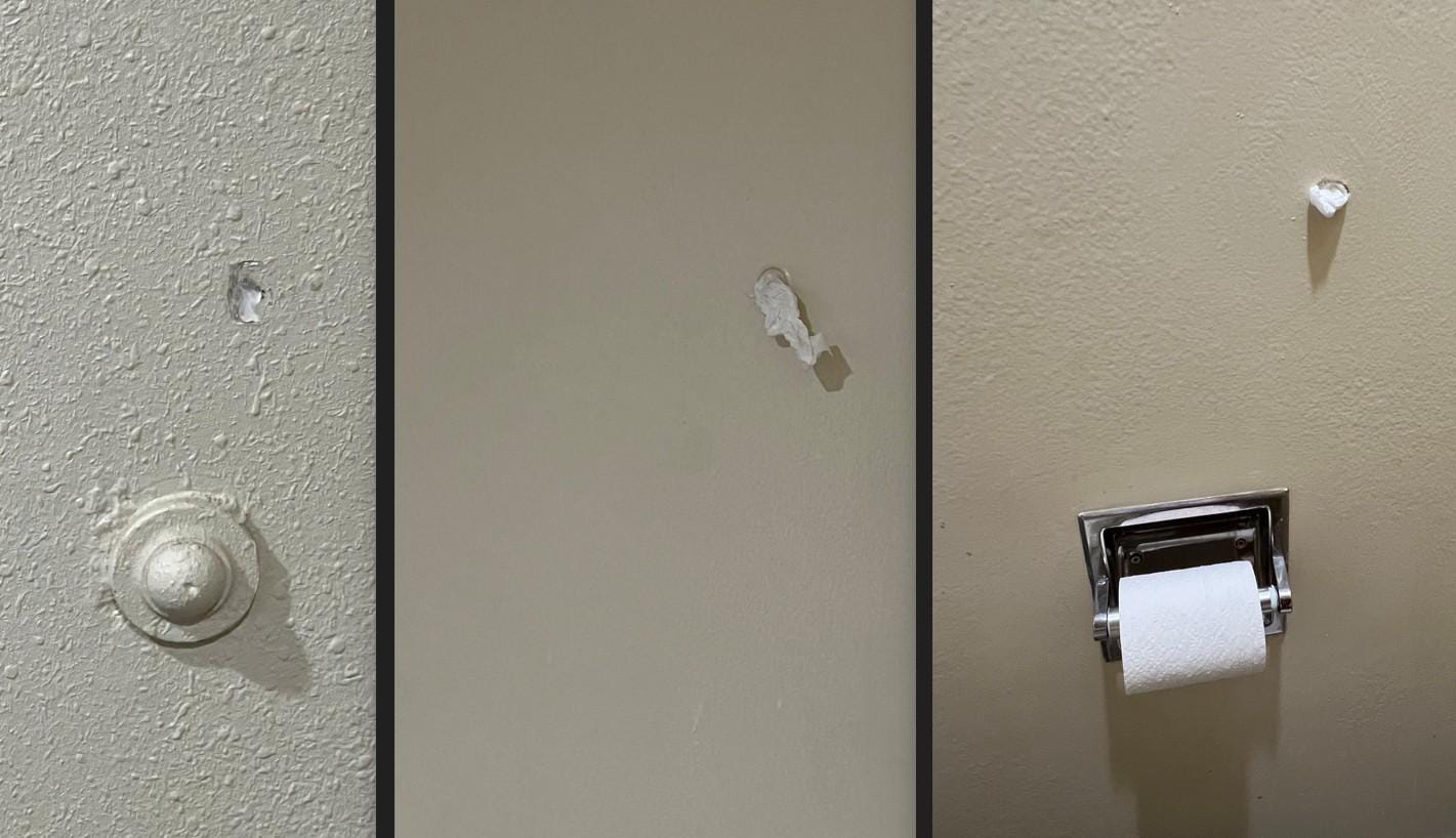 plugged holes all over the place, including with toilet paper