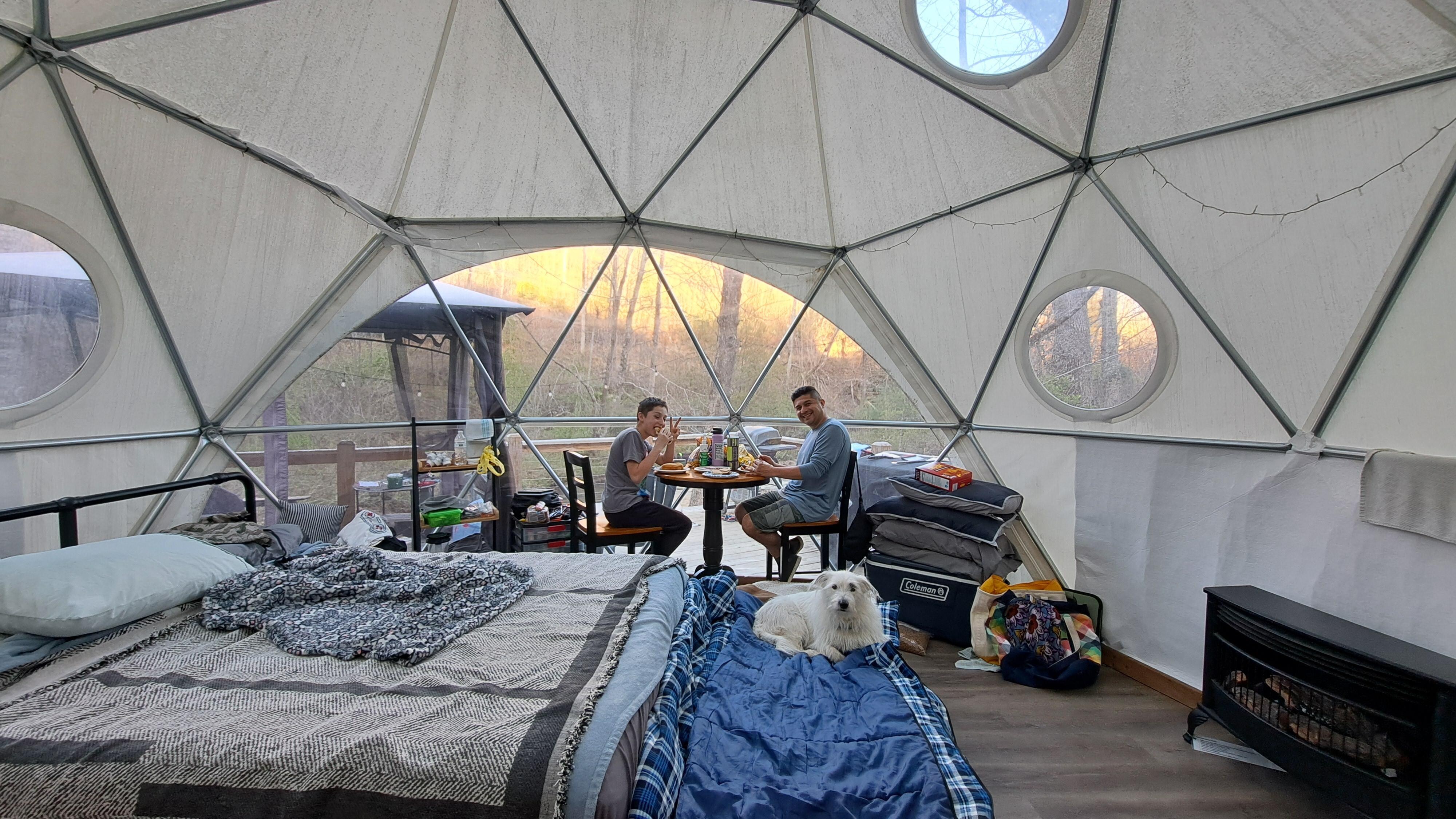 Eating breakfast at the bistro table