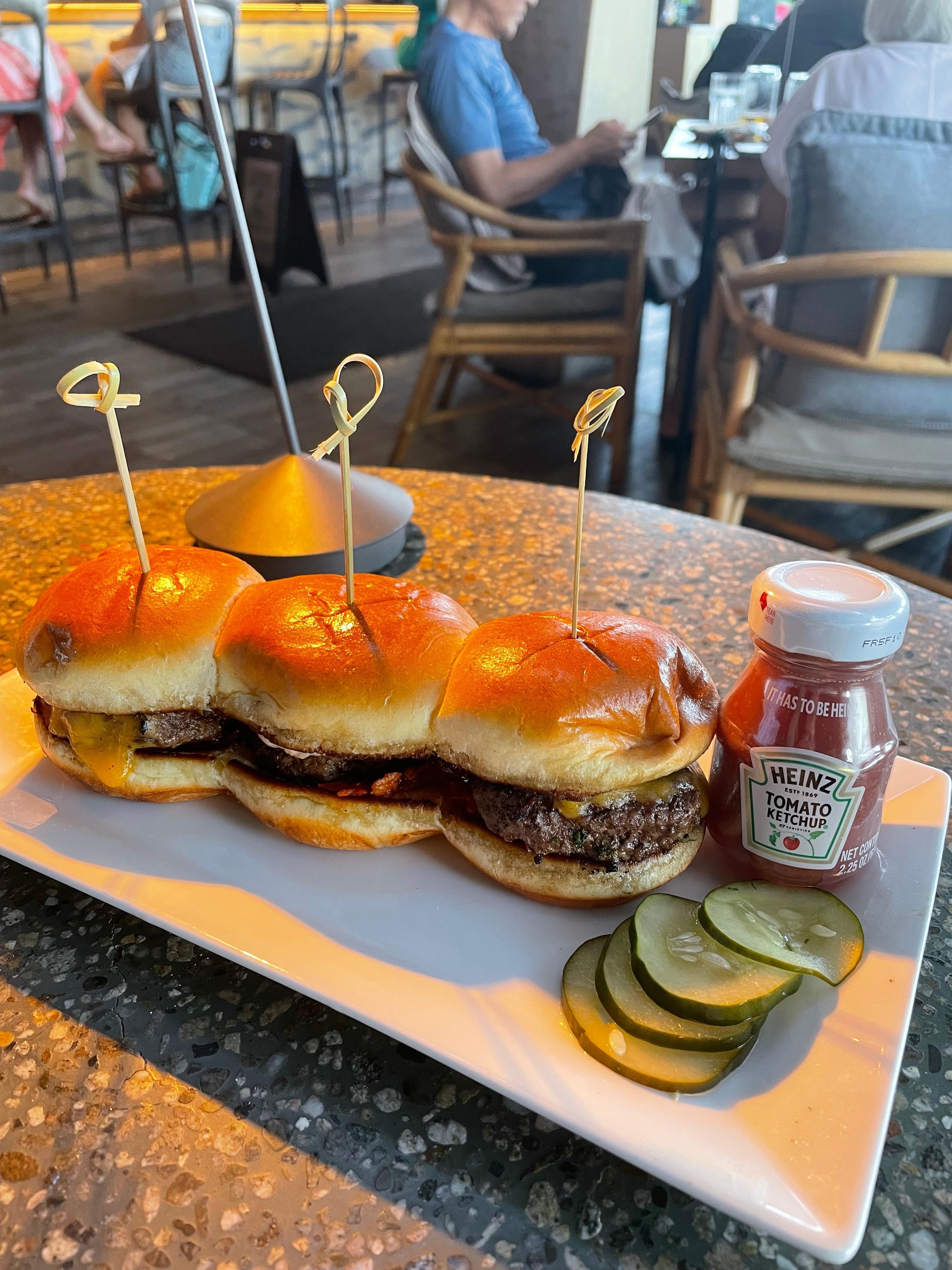Sliders and the cutest ketchup bottle 