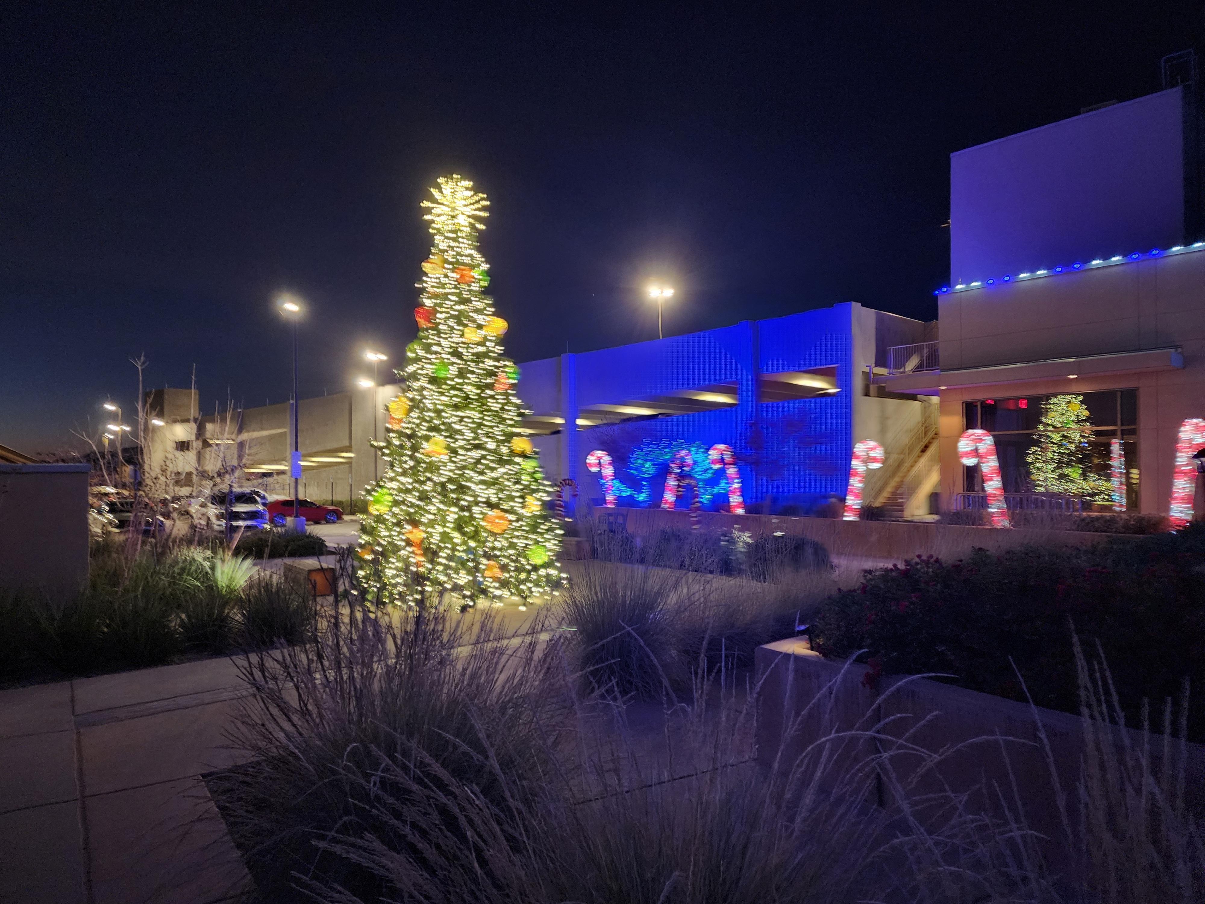 Christmas decorations outside were festive. 