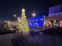 Christmas decorations outside were festive.