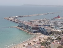The view of the hotel from the castle.