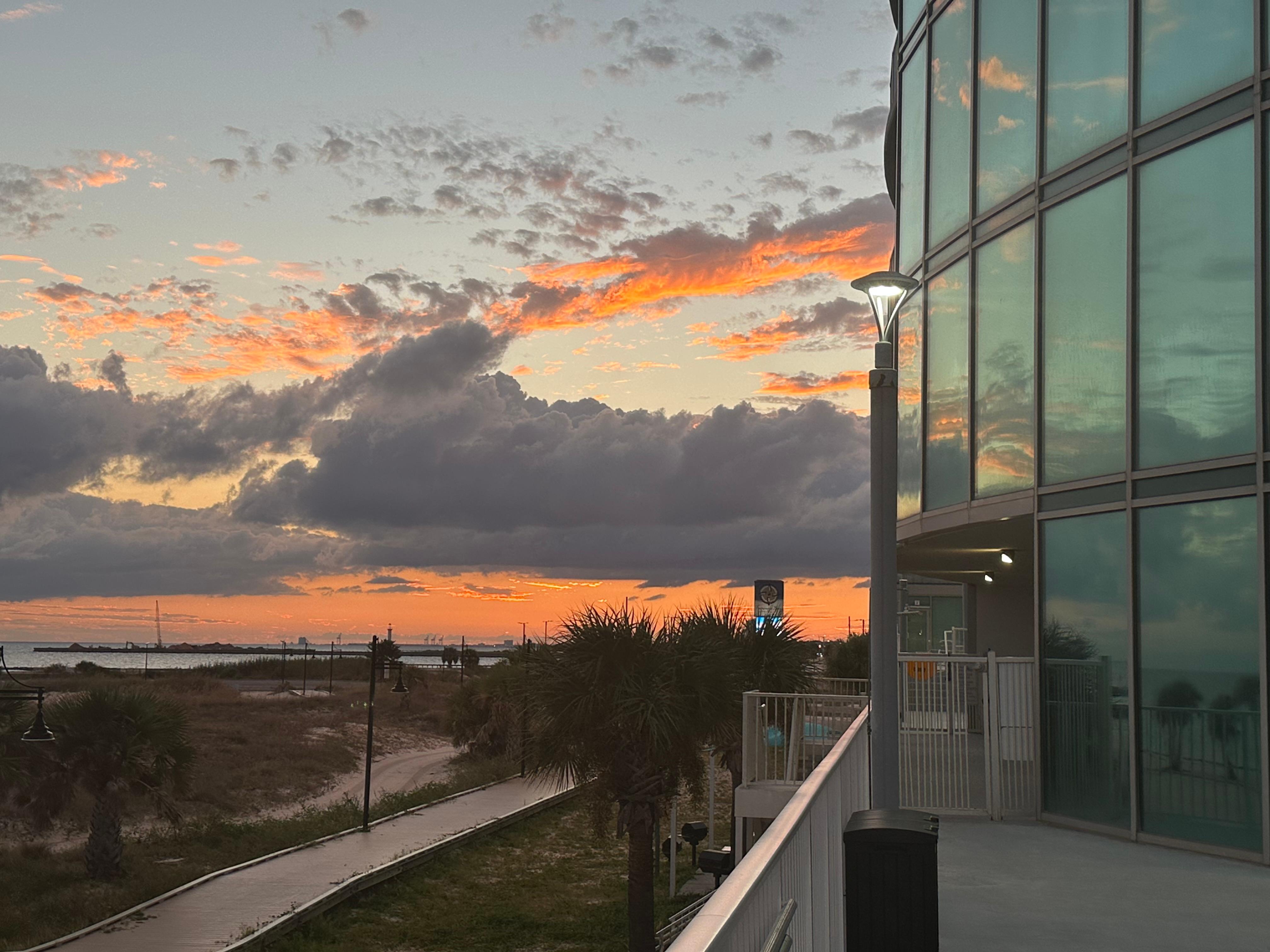 Sunset by one of the 2 pools. 