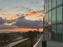 Sunset by one of the 2 pools.