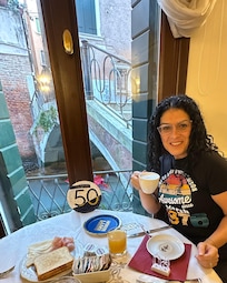 At breakfast with a view