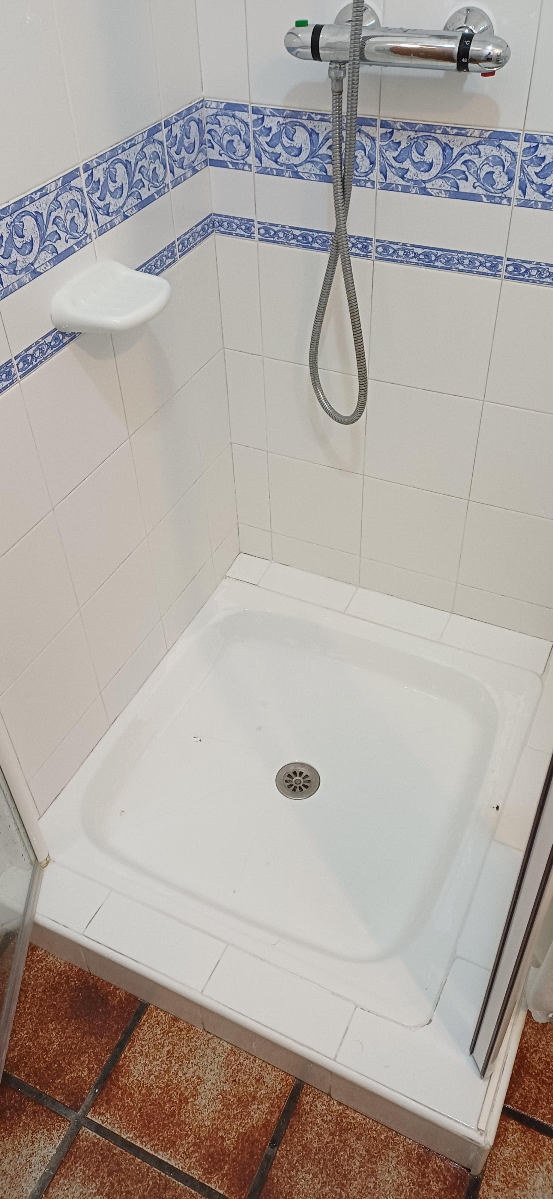 Plato de ducha picado, y el grifo de esta ducha estaba roto y no permitía regular la temperatura del agua. Nos dijeron que no había fontanero hasta dentro de 2 días