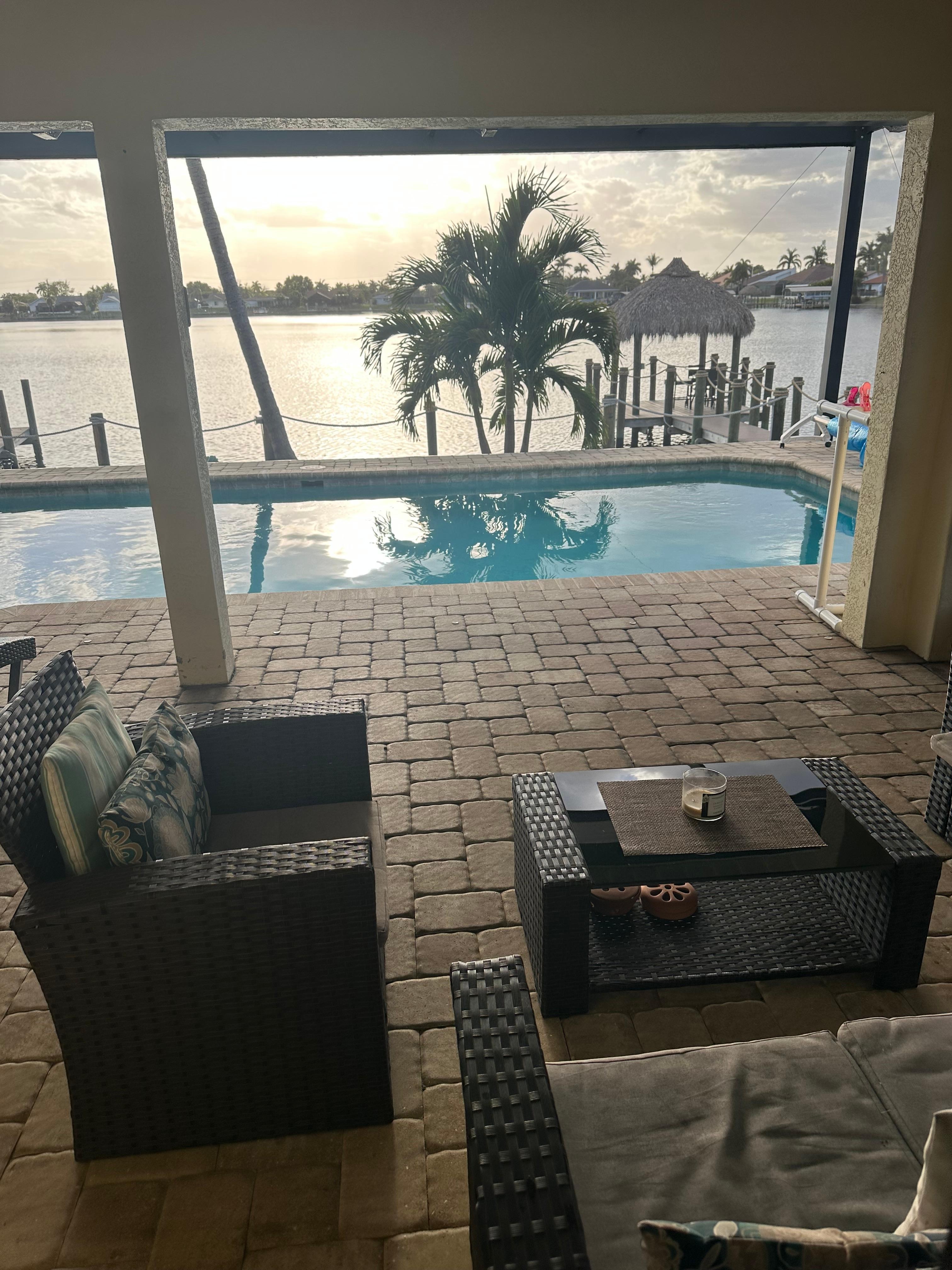 View and access to to the pool from master bedroom.