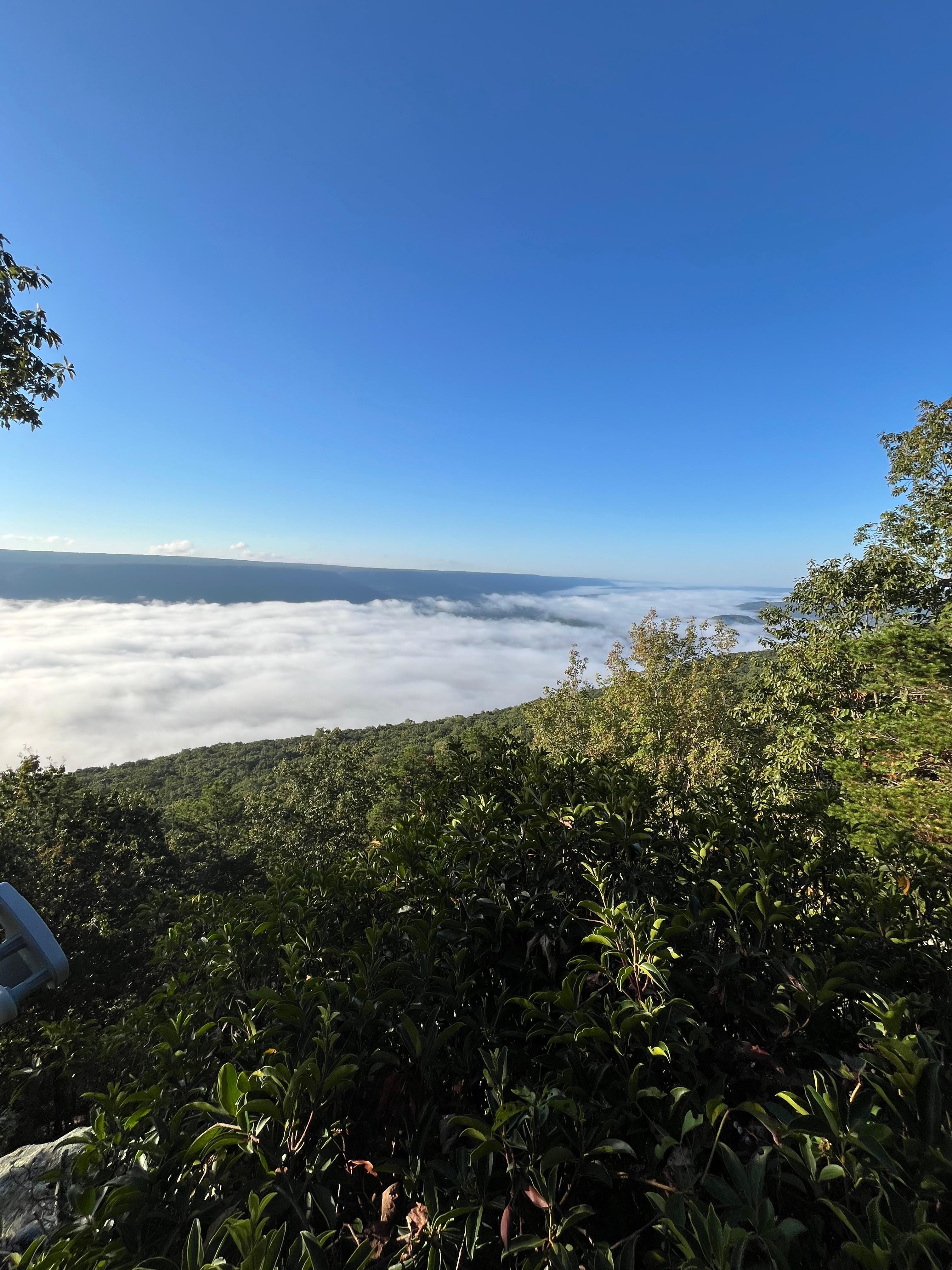 Clouds in the valley below