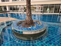 Die fehlenden Fliesen liegen in der Einpflanzung.