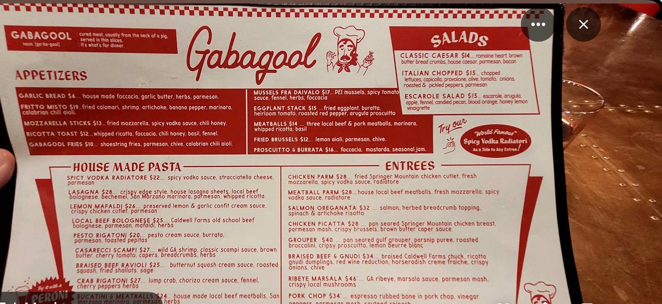 Evening menu for a wonderful Italian meal within walking distance of 