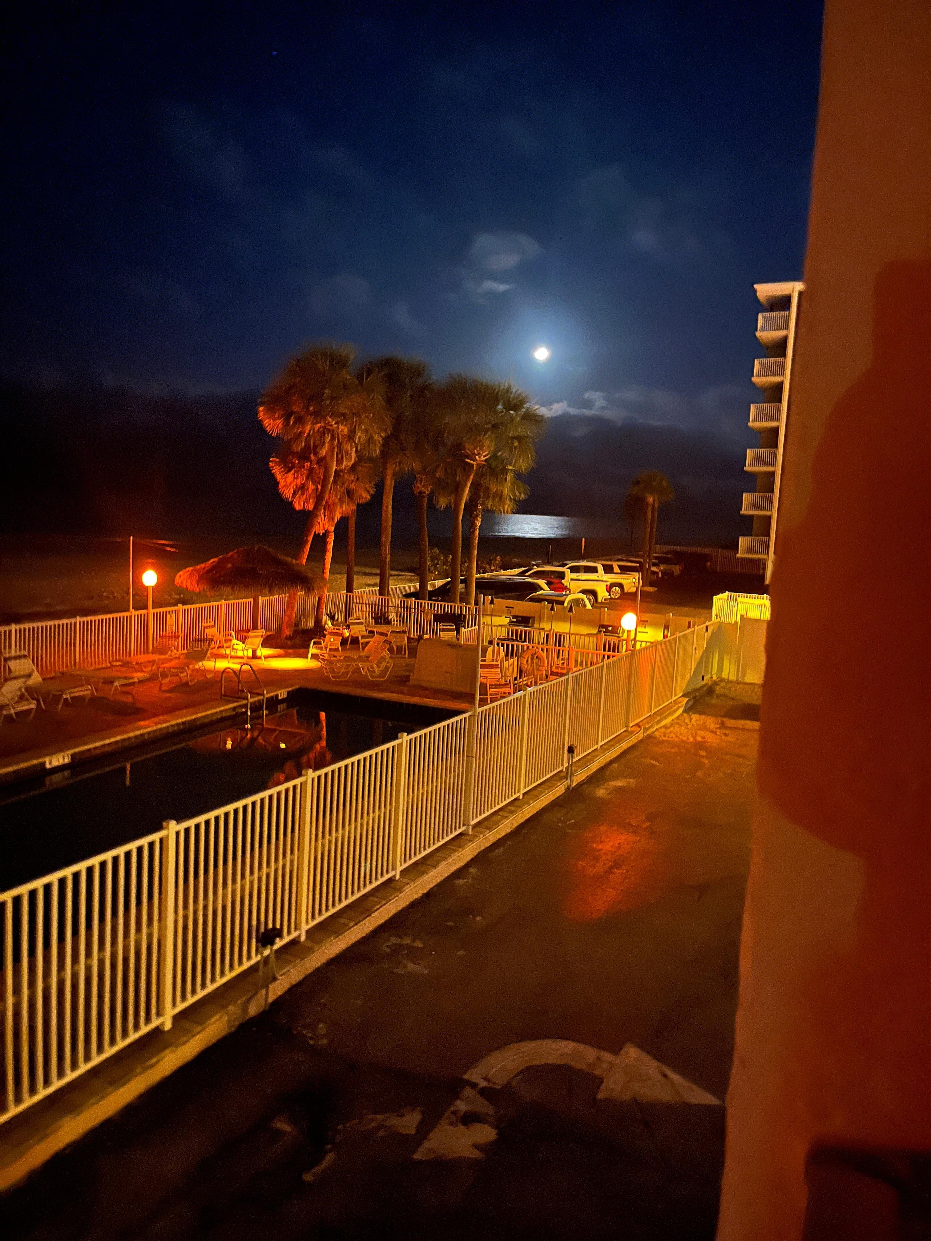 Moon over ocean at 3:30 Saturday night