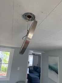 Here is at the broken ceiling lamp. It fell down at night and the wiring is disconnected.