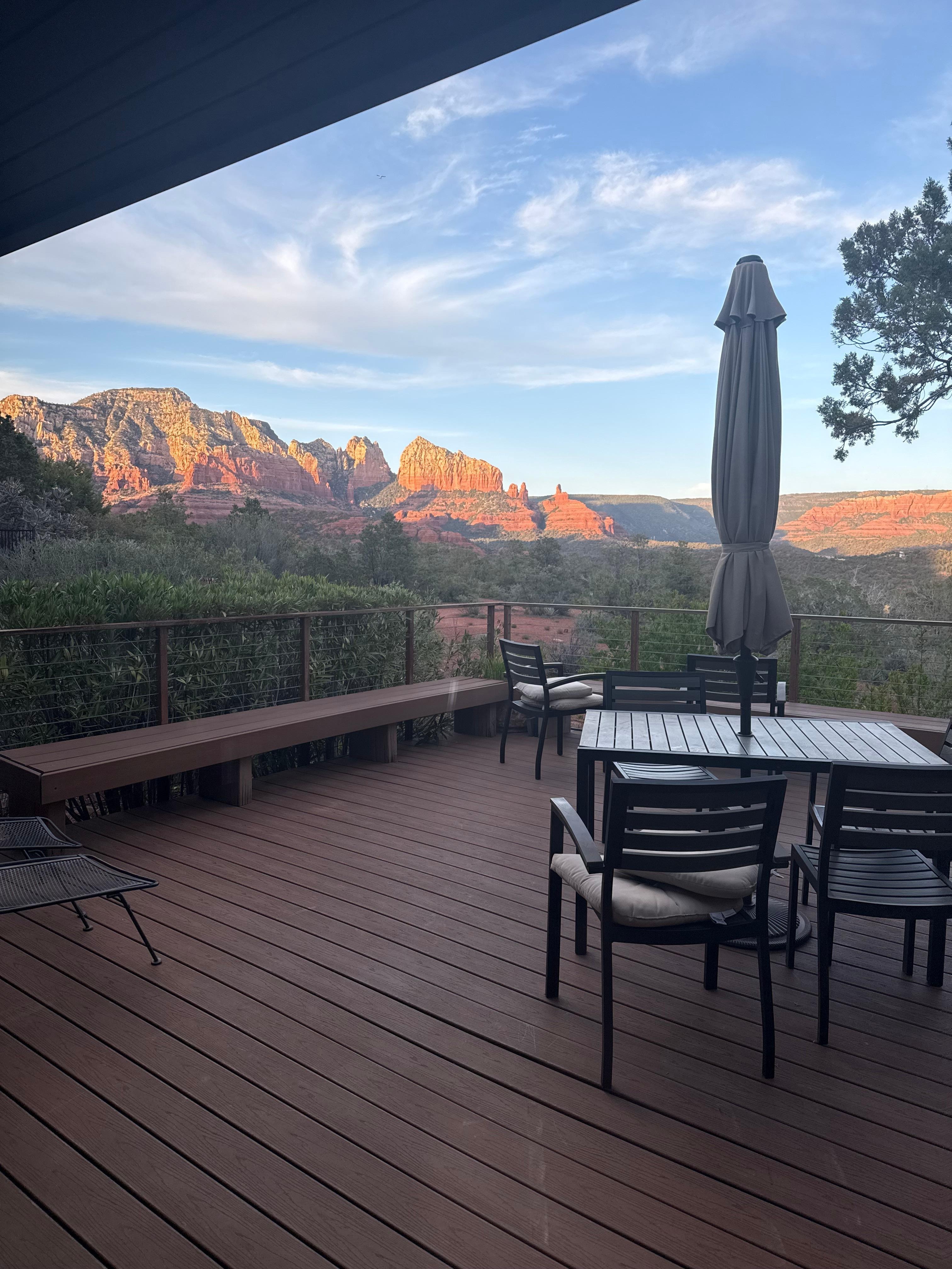 Back deck sun setting