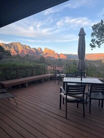 Back deck sun setting