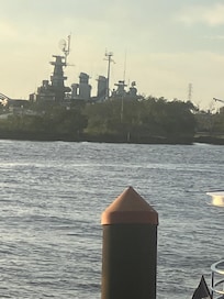 USS North Carolina from Cape Fear shore