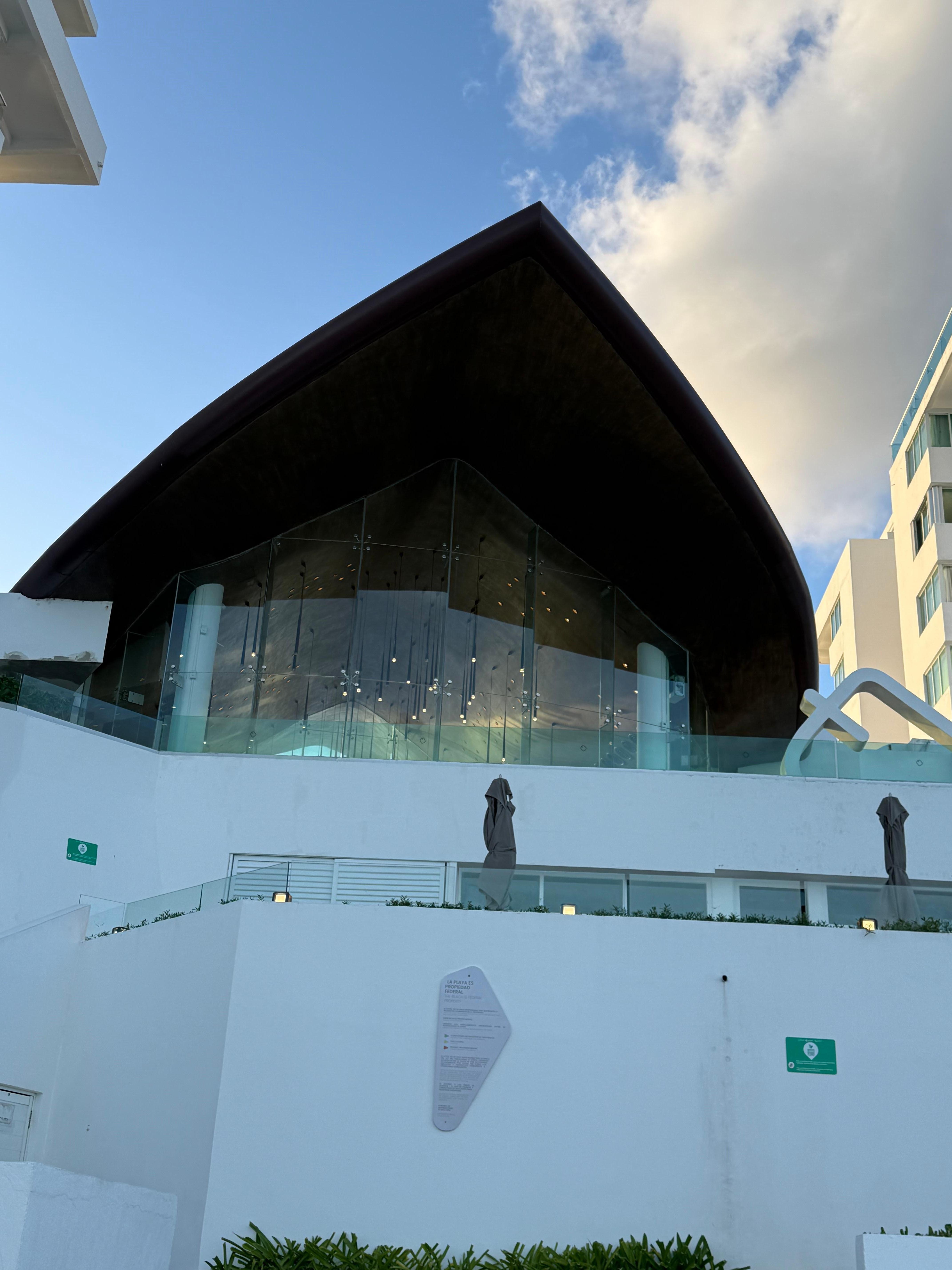 Looking at the building from the beach
