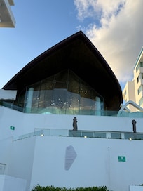 Looking at the building from the beach