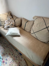 Stain day bench as a twin size bed