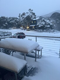 Snow fall on the balcony