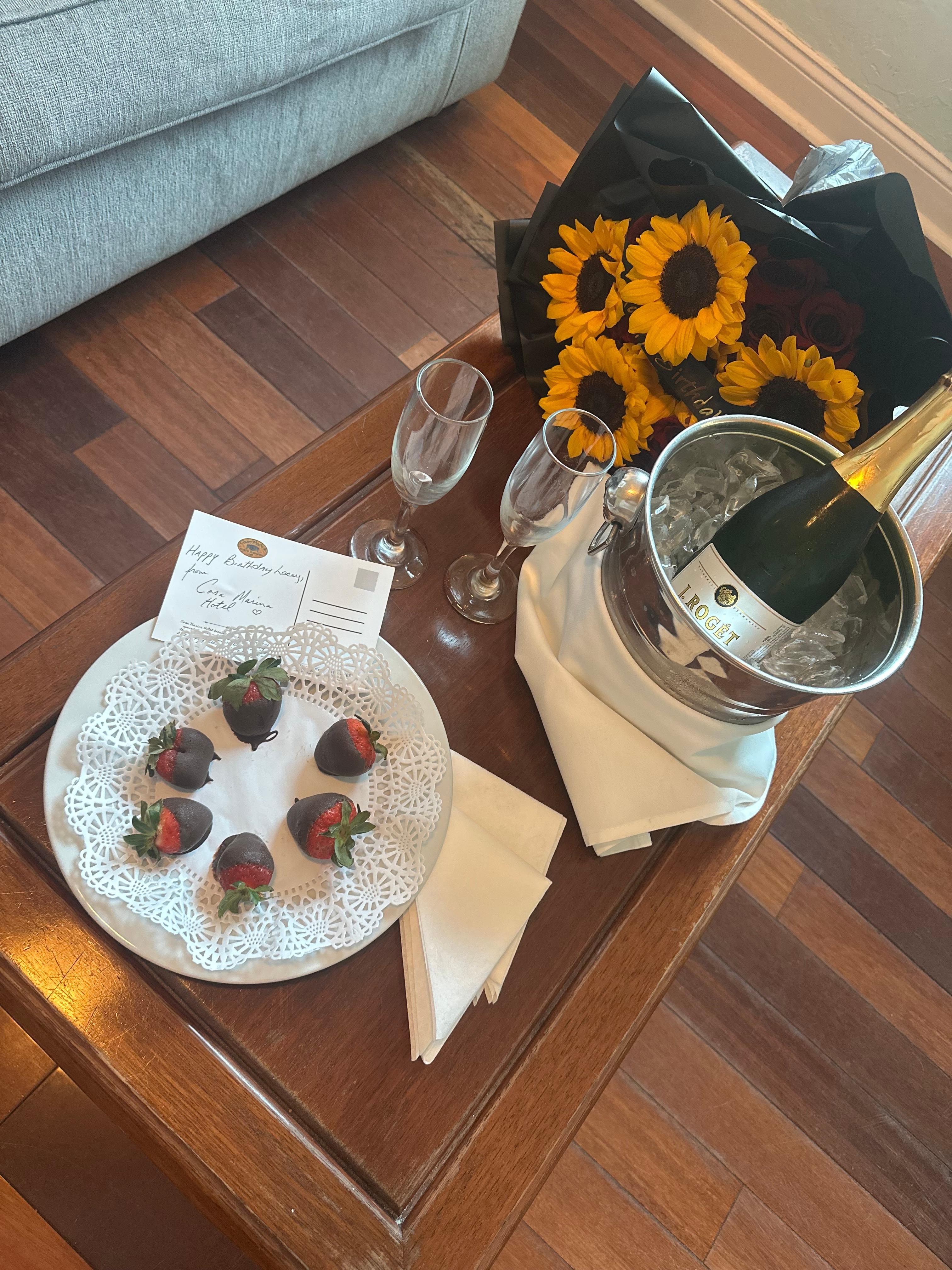 They can add chocolate covered strawberries and champagne to you’re room for a small charge