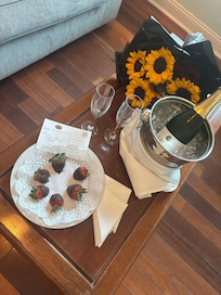 They can add chocolate covered strawberries and champagne to you’re room for a small charge